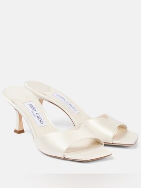 Jimmy Choo Skye 70 Satin Mules in Ivory